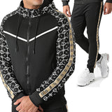 Foesce Spring And Autumn Men And Women Collared Sports Leisure Suit With Hoodie Set Long Sleeve Printed Running Fitness Clothes