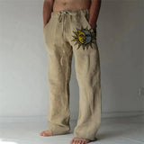 Men Baggy Cotton Linen Pants Casual Pocket Wide Leg Pant Full Length Drawstring Man Sport Pants Plus Size Loose Pants Streetwear