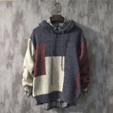 Autumn wear /men's witner fashion color block patchwork sweater loose fitknitted tops male hooded new