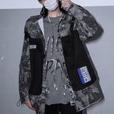 Men's Denim Jacket Stitching Niche Personality Casual Tooling Cardigan Couples Wear Hip-hop Loose Top High Street Cool