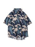 Sycpman Oversized Mens Shortsleeve Shirts Summer Loose Casual Cardigan Creative Printing Streetwear Japanese Men Clothing