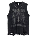 Foesce 5 Designs Men's Vest Gothic Style Crop Top Punk Heavy Metal Cropped Casual Harajuku Demon Black Vintage Washed Summer Streetwear