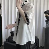 Foesce Men's Wear Shirt Handsome Clothes Suit Top With Men's Net Red Long Sleeves Shirts Give Tie Grey/black Color Shirts M-3XL