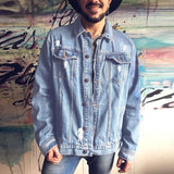 Retro Patchwork Skull Print Jean Coats Men Fashion Turn-down Collar Buttoned Long Sleeve Denim Jackets For Mens Streetwear