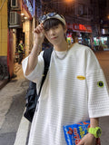 Waffle Short-sleeved T-shirt Men Women Trend Hong Kong Style Top High Street Coupleswear Hip Hop Cityboy O-neck T-shirt