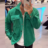 Streetwear Mens Fashion Wool Jacket Winter Warm Fleece Coats For Men Casual Solid Color Lapel Buttoned Jackets Plush Outerwear