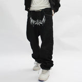 Denim Pants Men Punk Spoof Portrait Print Trousers Gothic Loose Straight Harajuku Streetwear Multiple Pockets Black Jeans Unisex