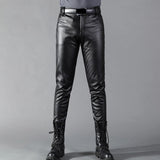 Men Leather Pants Skinny Fit Elastic Fashion PU Leather Trousers Wet Look Stretch Faux Leather Motorcycle Pants Thin Streetwear