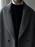 Mauroicardi Autumn Winter Loose Casual Grey Black Soft Warm Woolen Cocoon Coat Men Lapel Double Breasted Korean Fashion