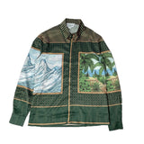 Foesce Silk Shirt Style Formula Racing Driver Gradient Landscape Silk Long Sleeve Shirt S-XL
