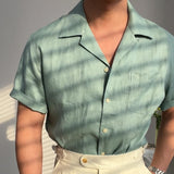 Summer Linen Cuban Collar Short-sleeved Shirt Beach Holiday Breathable Solid Color Shirt Retro Loose Top Ropa Hombre Casual