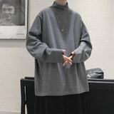 Streetwear  Turtleneck Men Tshirt Solid Color Hip Hop Male Oversized T shirts Man Casual Short Sleeve Top Tees
