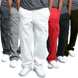 Foesce New Casual Mens Drawstring Elastic Waist Solid Color Pocket Pants Sports Pants Sweatpant