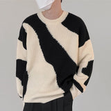 Male Fashion Patchwork Color O-Neck Sweater Loose Trend Long Sleeve All-match Versatile Casual Jumper Pullover Men Knitted Tops