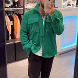 Streetwear Mens Fashion Wool Jacket Winter Warm Fleece Coats For Men Casual Solid Color Lapel Buttoned Jackets Plush Outerwear