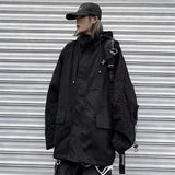 Foesce Hip Hop Hooded Jacket Coat Men Women Techwear Jacket Coat Harajuku Loose Oversize Windbreaker Coat Casual Outwear