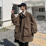 Cargo Jackets Men Retro Japanese Stylish Zip Up Clothing Teens Design Military Personal Streetwear Fashion Chaquetas Casual Chic