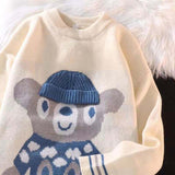 Foesce Bear Sweater Men's Tide Ins Ultrafire Autumn Winter Couples To Make The Bottom Line Shaping Wind Wild Loose Net Red Sweater