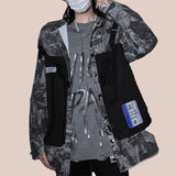 Men's Denim Jacket Stitching Niche Personality Casual Tooling Cardigan Couples Wear Hip-hop Loose Top High Street Cool