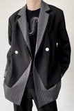 Foesce Dark Black Stitching Small Jacket Male Korean Version Casual Temperament Design Sense Niche Blazers Coat Y2K
