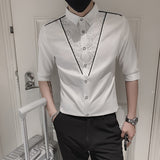 Foesce Luxury Flowers Splicing Design Shirt Men Autumn Long Sleeve Camisa Social Masculina Slim Fit Stage Club Wear Formal Clothing Top