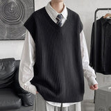 Yasuk Autumn Winter Fashion Solid Casual Pullover Tess Vest Men's Loose Knitted Top Student Preppy Style Sweater Gentle PlusSize