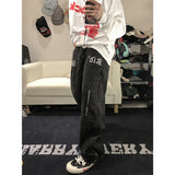 Foesce Motorcycle Jeans Neutral Wide Leg Denim Trousers Loose Street  Men Jean Asthetic  Casual Motorcycle Baggy Hip Hop Man Pants