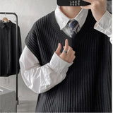 Yasuk Autumn Winter Fashion Solid Casual Pullover Tess Vest Men's Loose Knitted Top Student Preppy Style Sweater Gentle PlusSize