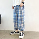 Foesce  Harajuku New Yellow Plaid Drawstring Men's Casual Pants Vintage Loose Straight Streetwear Male Pant Unisex Trousers