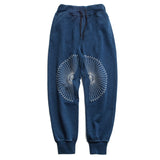 Japanese Retro Blue Dye Indigo National Style Casual 100% Cotton Men's Chrysanthemum Embroidery Pants Ancient Style Loose Pants