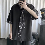 Foesce Men's Wear Shirt Handsome Clothes Suit Top With Men's Net Red Long Sleeves Shirts Give Tie Grey/black Color Shirts M-3XL