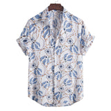 Men Short Sleeve Ethnic Style Printed Shirt Geometric Folk Pattern Floral Shirt Casual Summer Hawaiian Holiday Camisa Tops