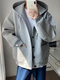 Foesce Loose Hooded Sweater Korean Fashion 2023 New Autumn Winter Single Breasted Long Sleeve Male Men Jacket Casual