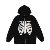 Foesce Oversized Skeleton Zip Up Hoodie Jacket Men Streetwear Gothic Foam Printing Hooded Sweatshirts Thin Unisex New Spring Autumn