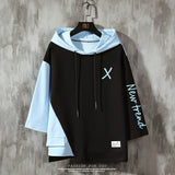 Foesce American Retro Half  Sleeve  Hoodies T-shirt Sweatshirts Men Hooded Casual  Young Hip Hop Male Lace Up Hoodies big X Print