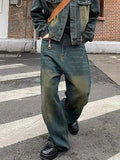 Foesce Retro Vintage Jeans For Men Y2k Street Hip-Hop Loose Wide Leg Straight Leg Pants Trend Retro Men'S Clothing