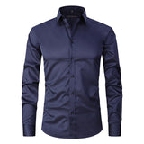 Spring and Autumn Elastic Shirt Men's Long Sleeve Large Luxury Business Casual Slim Solid Color Wrinkle Free Press