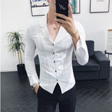 Foesce Brand Clothing Men High Quality Spring Long-Sleeved Shirts/Male V-neck Slim Fit Casual Business Shirts Plus Size S-4XL