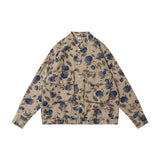 Floral Print Oversized Harajuku Denim Jacket Men's Streetwear Hip Hop Jackets Plus Size Loose Casual Denim Jackets