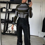 Foesce New Arrivals Men T Shirt Fashion Graphic Print Crew Neck Long Sleeve Slim Pullover Mens Clothes Top Casual Tight Tee Shirts