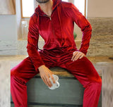 Men Pajamas Jumpsuits Velour Homewear Solid Hooded Long Sleeve Zipper Rompers Men Pockets Leisure Sleepwear S-5XL