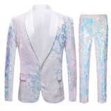 European Size (Blazer + Trousers) Men's Suit Fashion White Velvet Sequin Italian Style Wedding Wedding Groom Dress 2 Piece Set