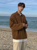 Autumn Men's Polo Collar Lightweight Sweater Men's Loose Korean Fashion Kintwear Long Sleeve Oversized Clothes Male