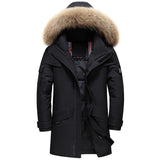 Foesce New Real Fur Collar Men's Down Jacket Hooded Warm Winter Coat Men Warm 90% White Duck Down Long Parka Hight Quality Man Overcoat