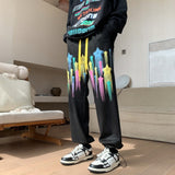 Foam Rainbow Meteor Print Pants Casual Loose Trousers Sweatpants Couple Neutral Fashion Wide Leg Joggers Hip Hop Street Apparel