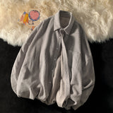 Foesce Solid Color Thicken Men Shirts Harajuku Casual Waffle Long Sleeve Male Blouses Turn-down Collar Autumn Winter Shirts