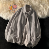 Solid Color Thicken Men Shirts Harajuku Casual Waffle Long Sleeve Male Blouses Turn-down Collar Autumn Winter Shirts