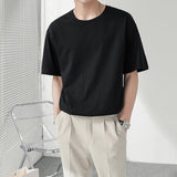 Korean Advanced Pure Cotton Solid Color Short Sleeve Retro T Shirt for Men Summer Trend Casual All-match T-Shirt Men