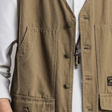 Men's Vests Casual Pockets Sleeveless V Neck Korean Style Loose Spring Autumn Waistcoat Fishing Waistcoats Clothing chalecos