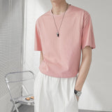 Korean Advanced Pure Cotton Solid Color Short Sleeve Retro T Shirt for Men Summer Trend Casual All-match T-Shirt Men